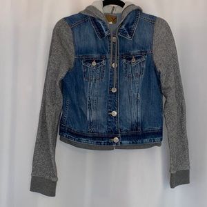 American Eagle Jean Jacket with Sweatshirt Sleeves and Hood